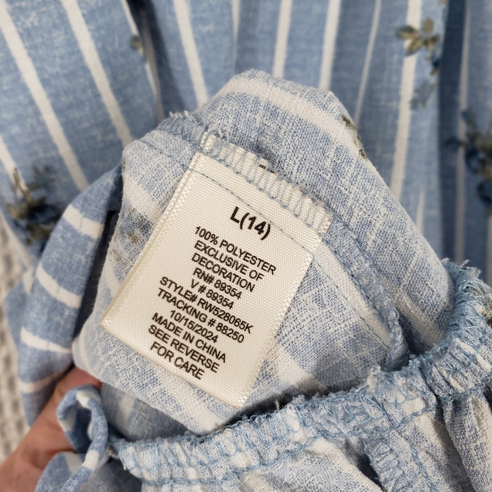 No Comment Floral Striped Dress Girls 14 Blue Smocked Puff Sleeve Cottagecore - Picture 8 of 13